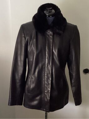 Alfani Black Leather Jacket with Faux Fur Collar